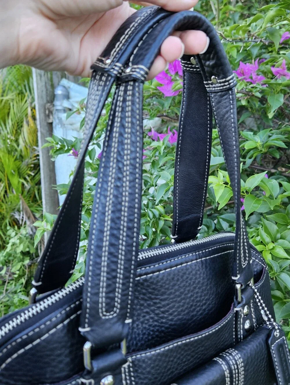 Coach Hampton Domed Satchel F13963 Black Pebbled Leather Turnlock Bag